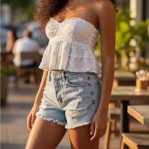 Free People White Lace Strapless Crop Top